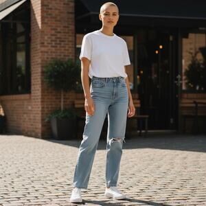 PacSun Women's Y2K Eco Medium Blue Distressed Dad Button Fly Jeans - Size 23